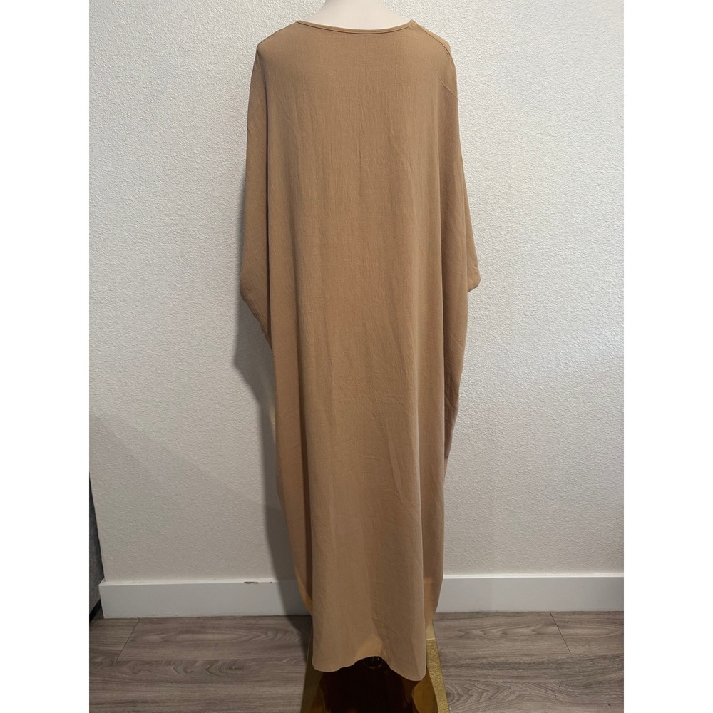 Womens Kaftan Dress Beige Maxi Long Sleeve Loose Fit Boho